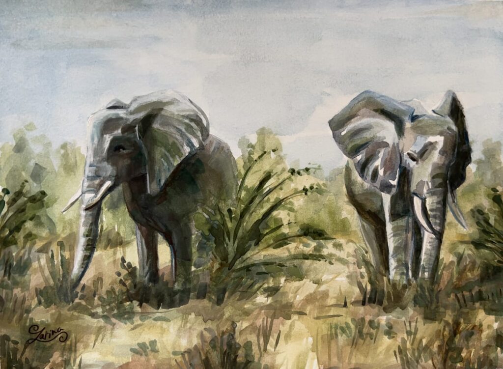 Elephants watercolor Zarina Motovilov